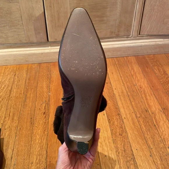 Valentino Couture Brown Suede Faux-Fur Trimmed Boots, Size 38.5 - Picture 12 of 15